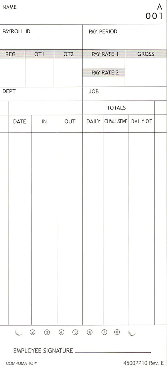 (100) Time Cards for Nile 4500PP and Pyramid 3800, Compatible by COMPUMATIC