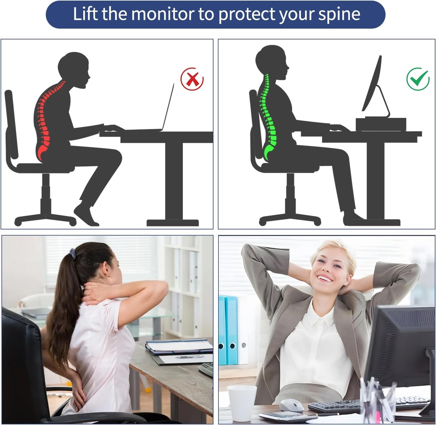 AUPSEN Computer Monitor Stands Riser，2-Tier Desk Organizers and Accessories, Office Desk Accessories Organizer with Drawers and 2 Pen Holder for Office Supplies (Rose Gold)